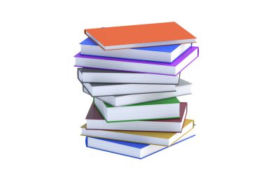 Beyaz arka plan üzerinde izole kitap yığını. 3D render
