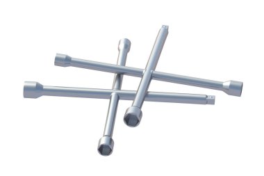 Two cross wheel wrenches isolated on white background. Automotive tool. 3d render