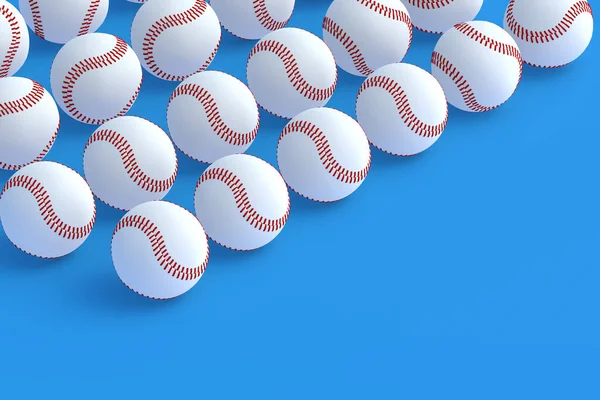 Many baseball balls. Sports accessories. Copy space. 3d render