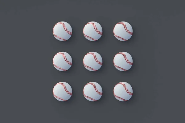 Baseball balls. Sports accessories. Top view. 3d render