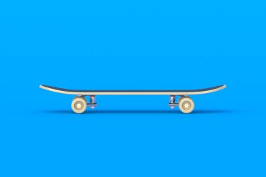 Skateboard on blue background. Hobbie and leisure. Sports equipment. 3d render