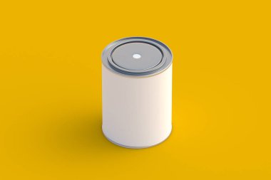 Paint can on yellow background. 3d render