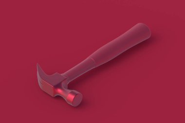 Hammer of magenta on red background. Color of the year 2023. 3d render
