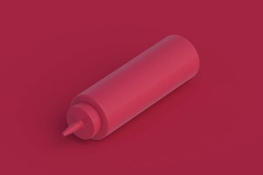 Ketchup bottle of magenta on red background. Color of the year 2023. 3d render