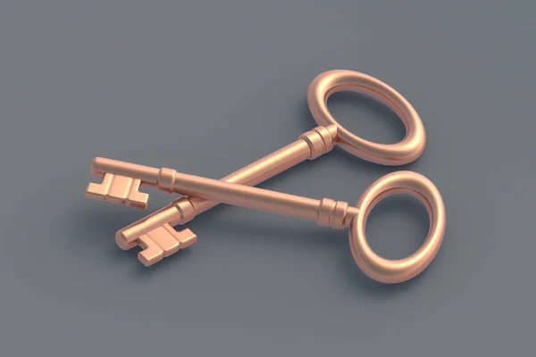 Two old keys. Symbol of success business. Buying a house. Rental property. 3d render