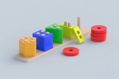 Logic toy for kids. Preschool development of the child. Montessori material. Thinking process. Cognitive skills. 3d render