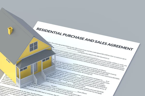 住房购买协议 房地产买卖的概念 建设投资 3D渲染 — 图库照片