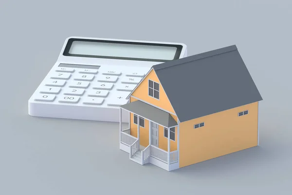 stock image Building and calculator. Residential purchase or sale. Real estate buying and selling concept. 3d render