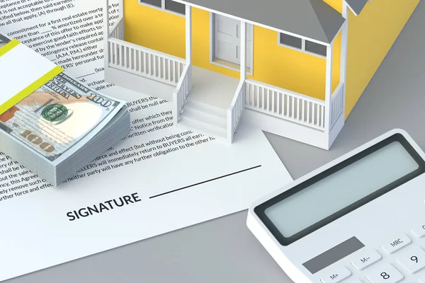 住宅購入契約 不動産売買の概念 投資の構築 3Dレンダリング — ストック写真