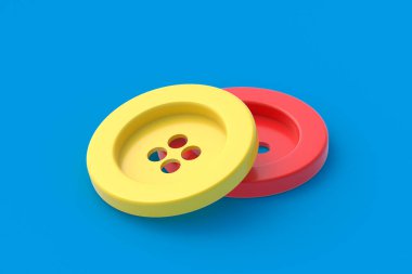 Kıyafetler için iki düğme. Tekstil endüstrisi. İğne işi aksesuarlar. 3d hazırlayıcı