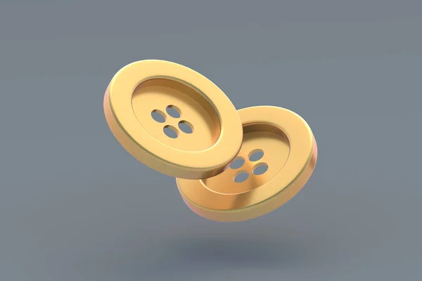 服のための黄金のボタンを落下 繊維産業 針仕事のアクセサリー 3Dレンダリング — ストック写真