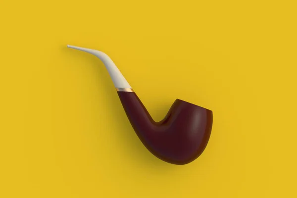 黄色の背景にタバコパイプ 喫煙アクセサリー 最上階だ 3Dレンダリング — ストック写真