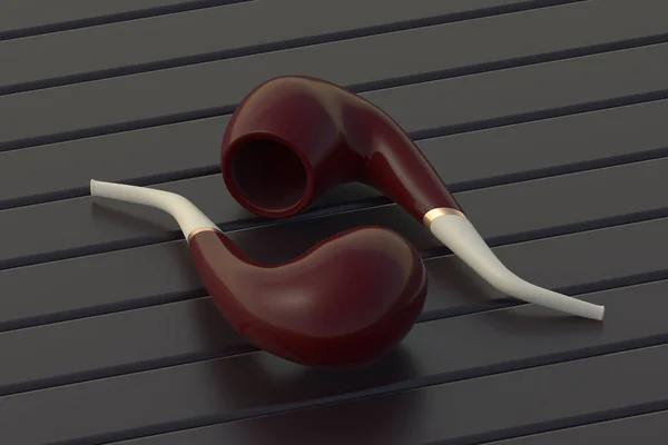 黒い木製のテーブルの上にタバコパイプ 喫煙アクセサリー 3Dレンダリング — ストック写真