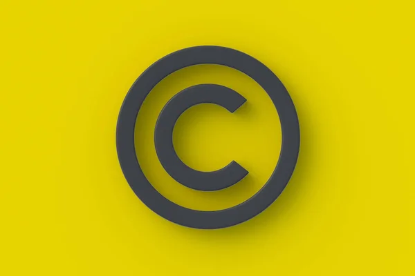 Black copyright symbol on yellow background. Intellectual property concept. Top view. 3d render