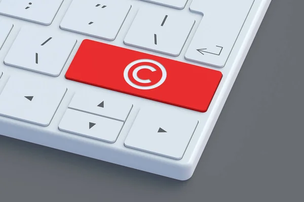 Copyright symbol on red keyboard button. Intellectual property concept. Copyright of the music or song. 3d render