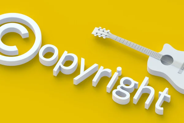 Símbolo Copyright Palabra Cerca Guitarra Concepto Propiedad Intelectual Derechos Autor — Foto de Stock