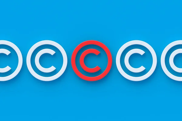 Row White Copyright Symbols One Red Color Intellectual Property Concept — Stock Photo, Image