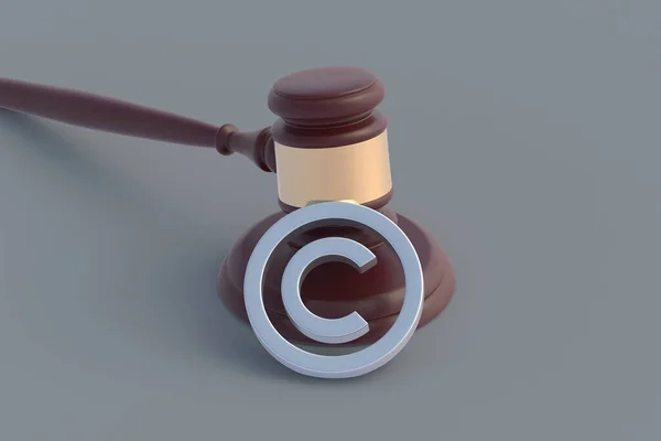 Символ Авторського Права Поблизу Молотка Судді Концепція Інтелектуальної Власності Візуалізація — стокове фото