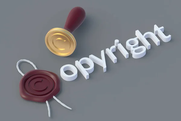 Copyright symbol on seal wax. Intellectual property concept. Copyright of the music or song. 3d render