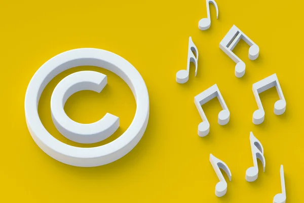 Copyright symbol near notes. Intellectual property concept. Copyright of the music or song. 3d render