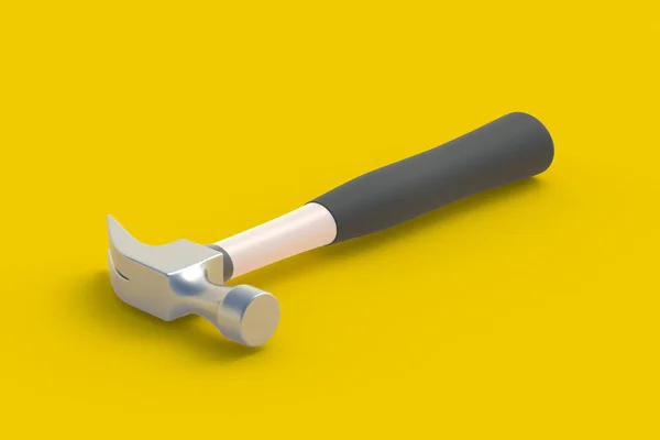 黄色の背景にハンマー 建設コンセプト 自宅の改装 修理のためのツール 3Dレンダリング — ストック写真