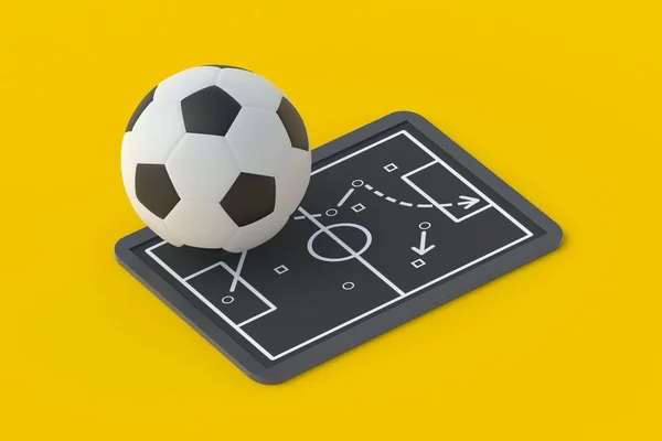 Krijtbord Met Team Tactiek Bij Bal Voetbal Strategie Concept Internationaal — Stockfoto