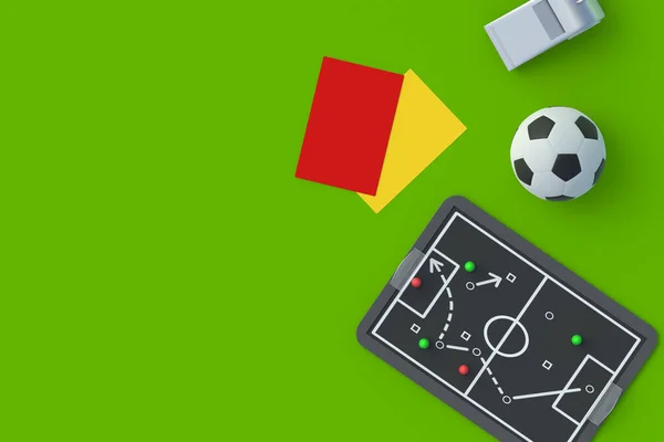 Tablica Taktyką Drużynową Pobliżu Piłki Kart Gwizdka Strategia Piłki Nożnej — Zdjęcie stockowe