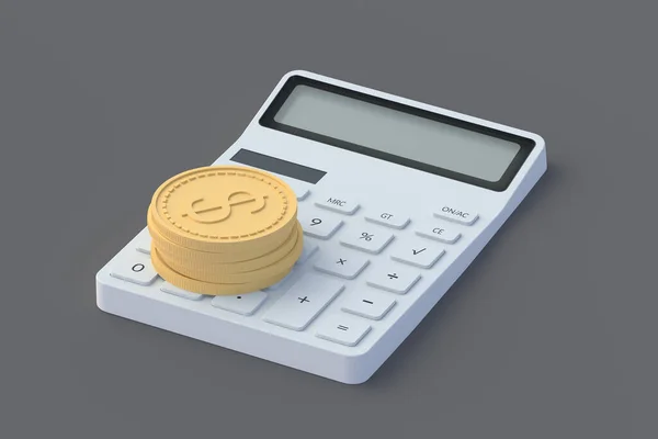Calculator Coins Gray Table Financial Crisis Concept Growth Fall Economy — Stock Photo, Image
