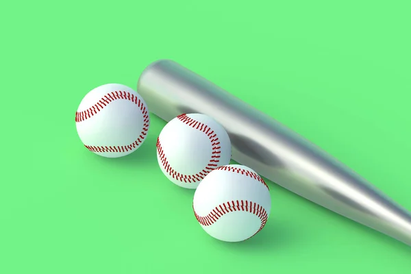Baseball Morcego Bolas Fundo Verde Equipamento Desportivo Liga Profissional Jogo — Fotografia de Stock