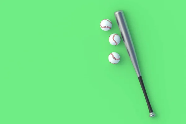 Baseballová Pálka Koule Zeleném Pozadí Sportovní Vybavení Profesionální Liga Hra — Stock fotografie