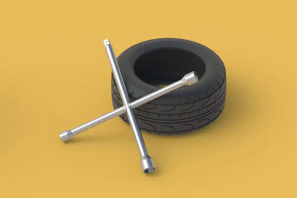 Llave Rueda Neumático Servicio Coches Montaje Neumáticos Coche Instalación Neumáticos —  Fotos de Stock