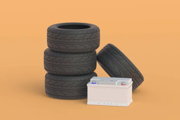 Tyres Battery Car Service Automotive Parts Render — Stock Photo, Image