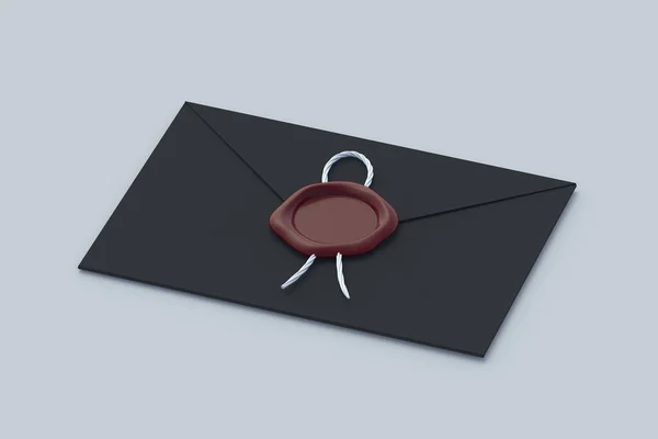 ワックスシールスタンプ付きの郵便封筒 機密メールの概念 ビジネス対応 3Dレンダリング — ストック写真