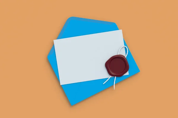 Ξεδιπλωμένο Ταχυδρομικό Φάκελο Λευκό Φύλλο Χαρτιού Και Σφραγίδα Κέρινων Ομοιωμάτων — Φωτογραφία Αρχείου