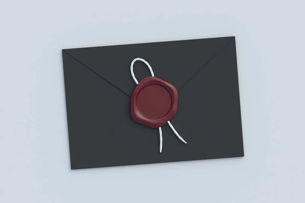 贴有蜡印章的邮包 机密邮件的概念 商务信函 顶部视图 3D渲染 — 图库照片