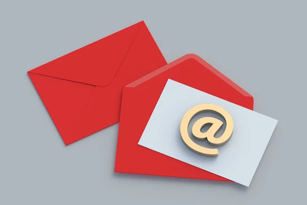Postal envelope and email symbol. Business correspondence. Top view. 3d render