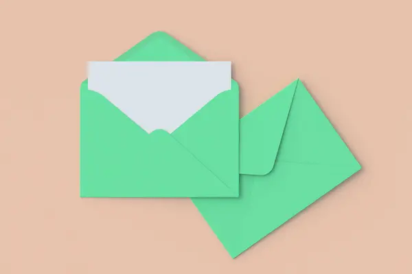 贴有空白纸片的邮包 商务信函 3D渲染 — 图库照片