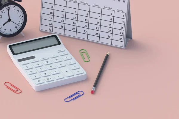Kalkulačka Kalendář Poblíž Kancelářských Potřeb Zpátky Školy Kancelářské Potřeby Finanční — Stock fotografie