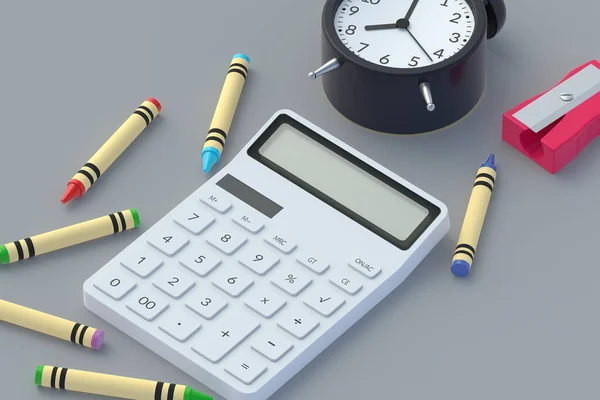 Kalkulačka Kancelářské Potřeby Zpátky Školy Kancelářské Potřeby Finanční Krize Domů — Stock fotografie