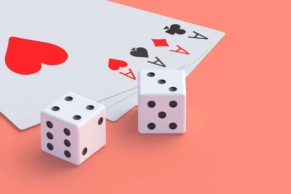 打牌和骰子 赌场的概念 成功与胜利 大获全胜损失和破产 3D渲染 — 图库照片