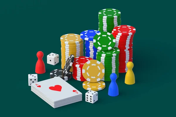 Playing Chips Cards Figures Dice Casino Concept Gambling Success Victory — Stock Photo, Image
