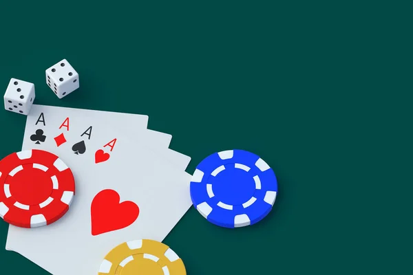 チップ カード サイコロをプレイ カジノのコンセプト ギャンブルだ 成功と勝利 大きな勝利だ 損失と破産 最上階だ コピースペース — ストック写真