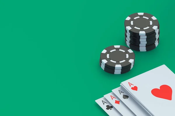 チップやカードを演奏する カジノのコンセプト ギャンブルだ 成功と勝利 大きな勝利だ 損失と破産 コピースペース 3Dレンダリング — ストック写真