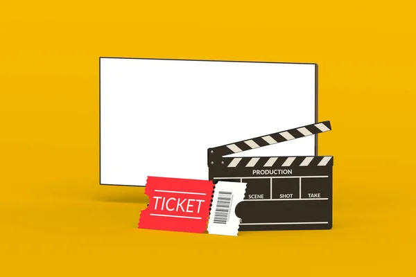 Современный Телевизор Белым Изолированным Экраном Рядом Клаппером Билетом Концепция Кино — стоковое фото