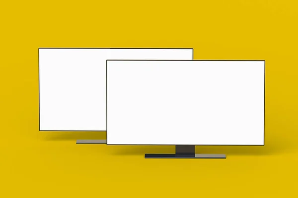 Zwei Moderne Fernseher Mit Weißen Isolierten Bildschirmen Heimkino Neue Filmpremiere — Stockfoto