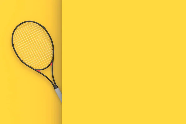 壁の後ろにテニスラケット コピースペース 3Dレンダリング — ストック写真