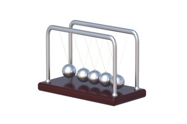 Newton 'un beşiği beyaz arka planda izole edilmiş. Dengeli toplar. Kinetik enerji. Yerçekimi sarkacı. 3d hazırlayıcı