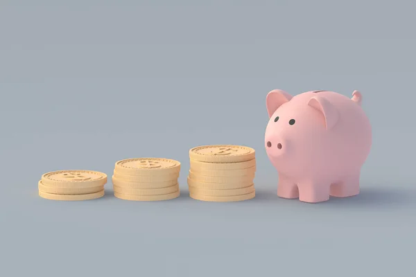 Piggy Bank Coins Financial Concept Maintaining Increasing Income Render — Stock Photo, Image