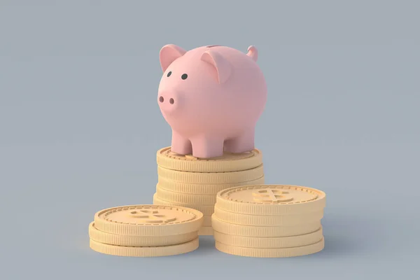 Piggy Bank Buurt Van Munten Financieel Concept Handhaving Verhoging Van — Stockfoto