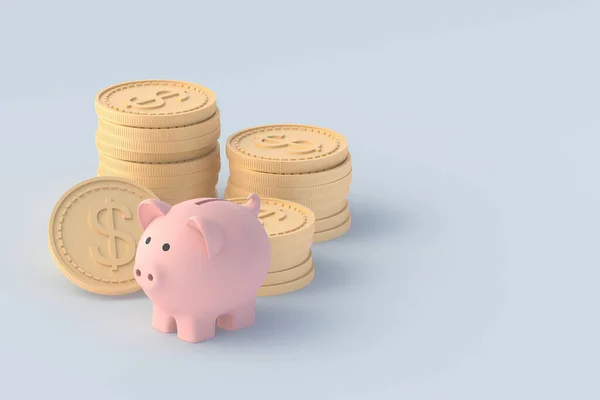 Sparschwein Neben Vielen Münzen Finanzkonzept Aufrechterhaltung Und Erhöhung Des Einkommens — Stockfoto